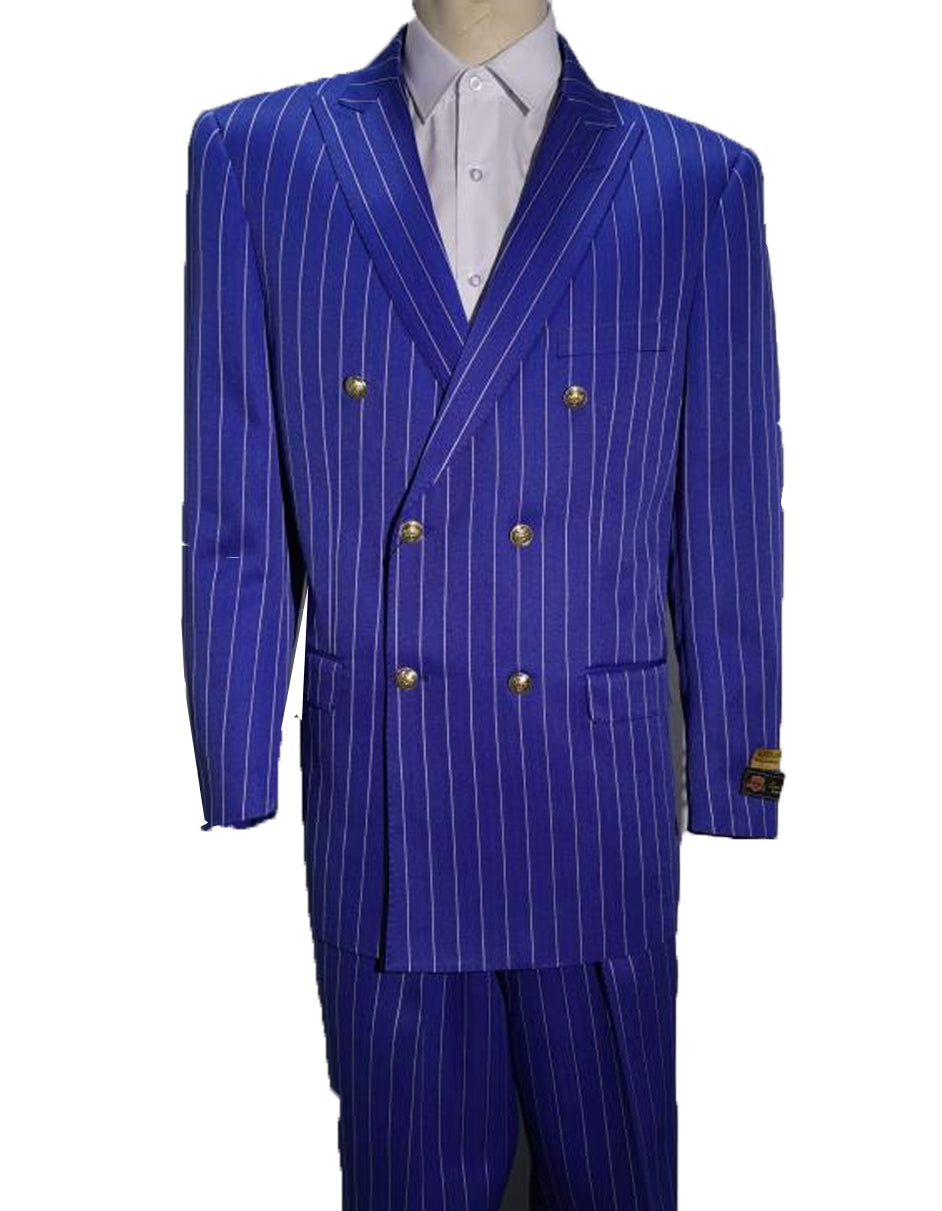 Mens Double Breasted Bold Pinstripe in Royal & White