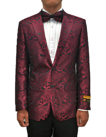 Mens Paisley Dinner Jacket Blazer in Burgundy - Men's Tuxedo USA