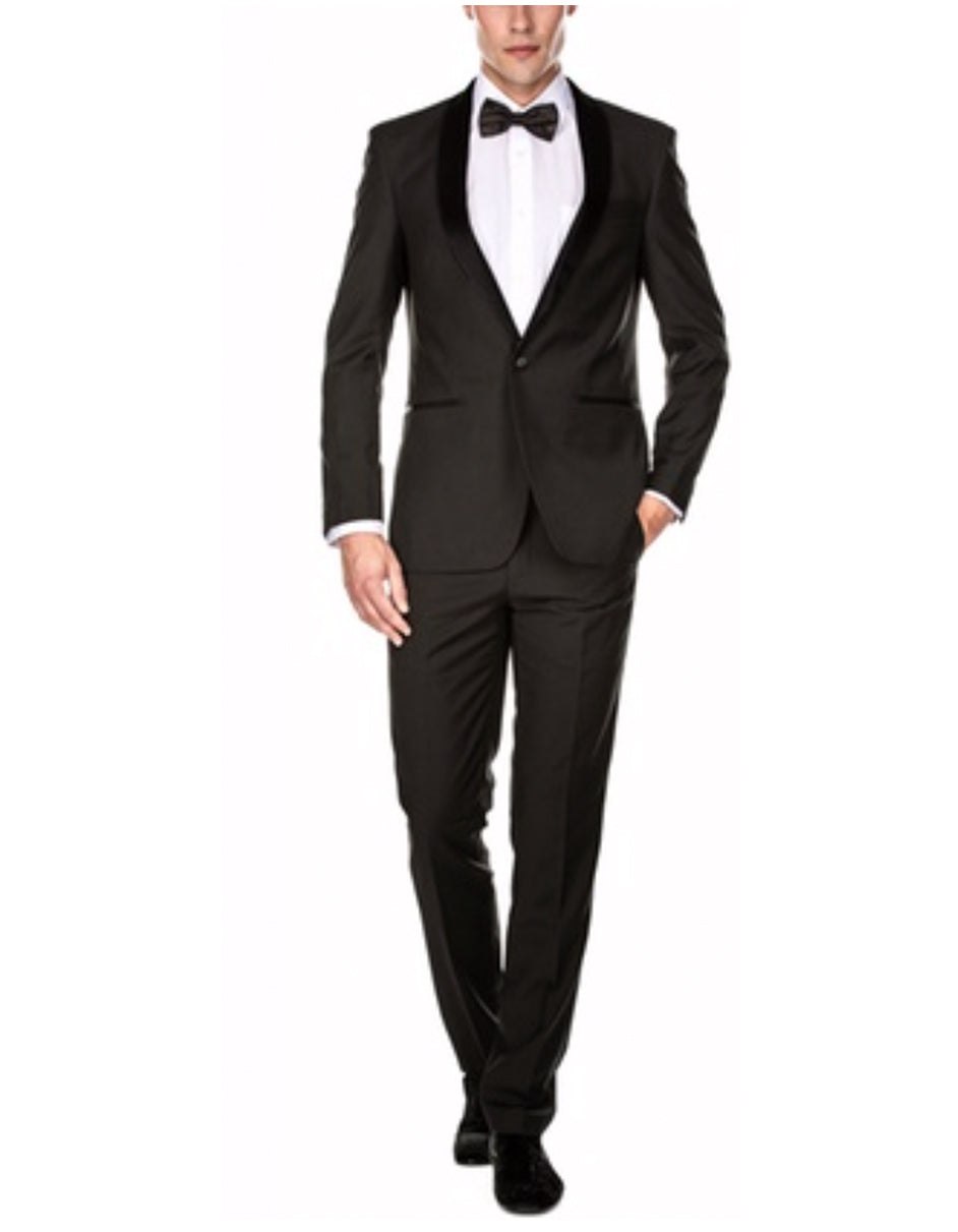 Mens Slim Fit 1 Button Shawl Tuxedo in Charcoal