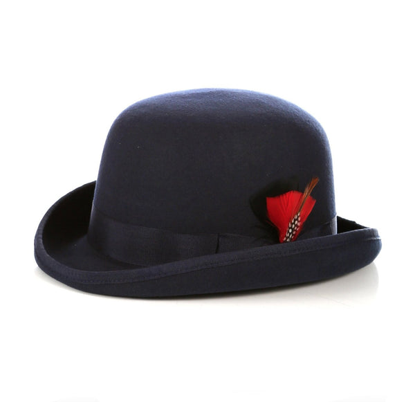 Mens Derby Hat in Navy with grosgrain ribbon in same color and red accent