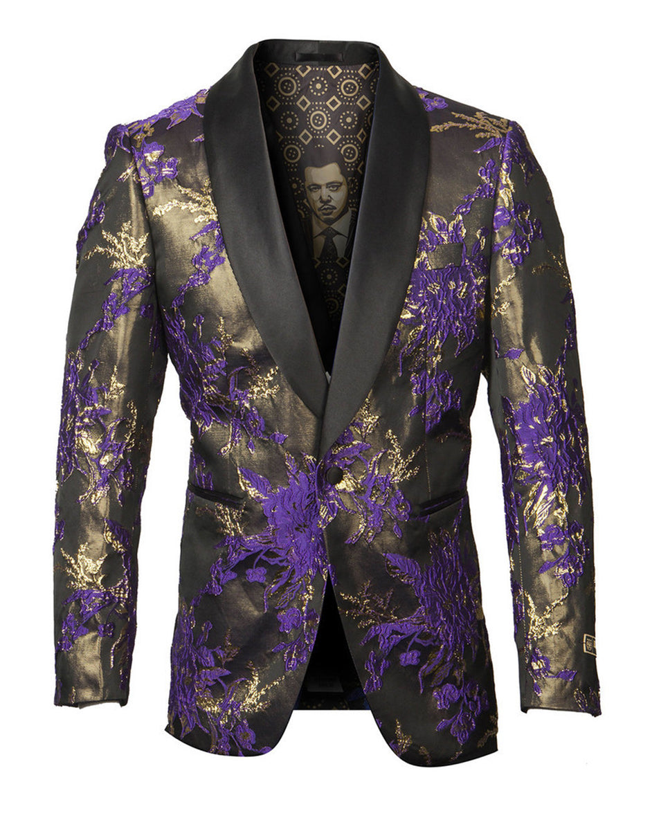 X-Small Mens Empire Shawl Blazer in Purple Gold