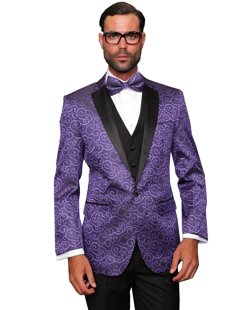 Mens Purple Floral Prom Tuxedo Dinner Jacket with Black Lapel