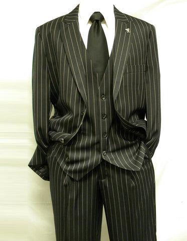 Mens 2 Button Gangster Pinstripe Suit in Black