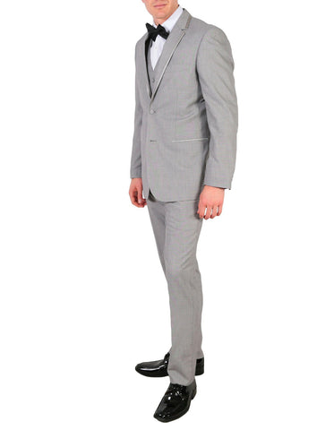Mens 2 Button Satin Trim Wedding and Prom Tuxedo in Grey