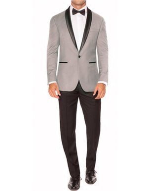 Mens Slim Fit 1 Button Shawl Dinner Jacket in Light Grey - Men's Tuxedo USA