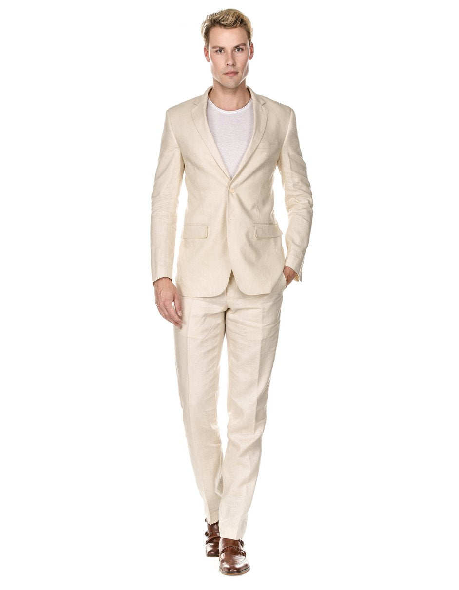 34 Mens Modern Fit Linen Wedding Suit Natural Tan