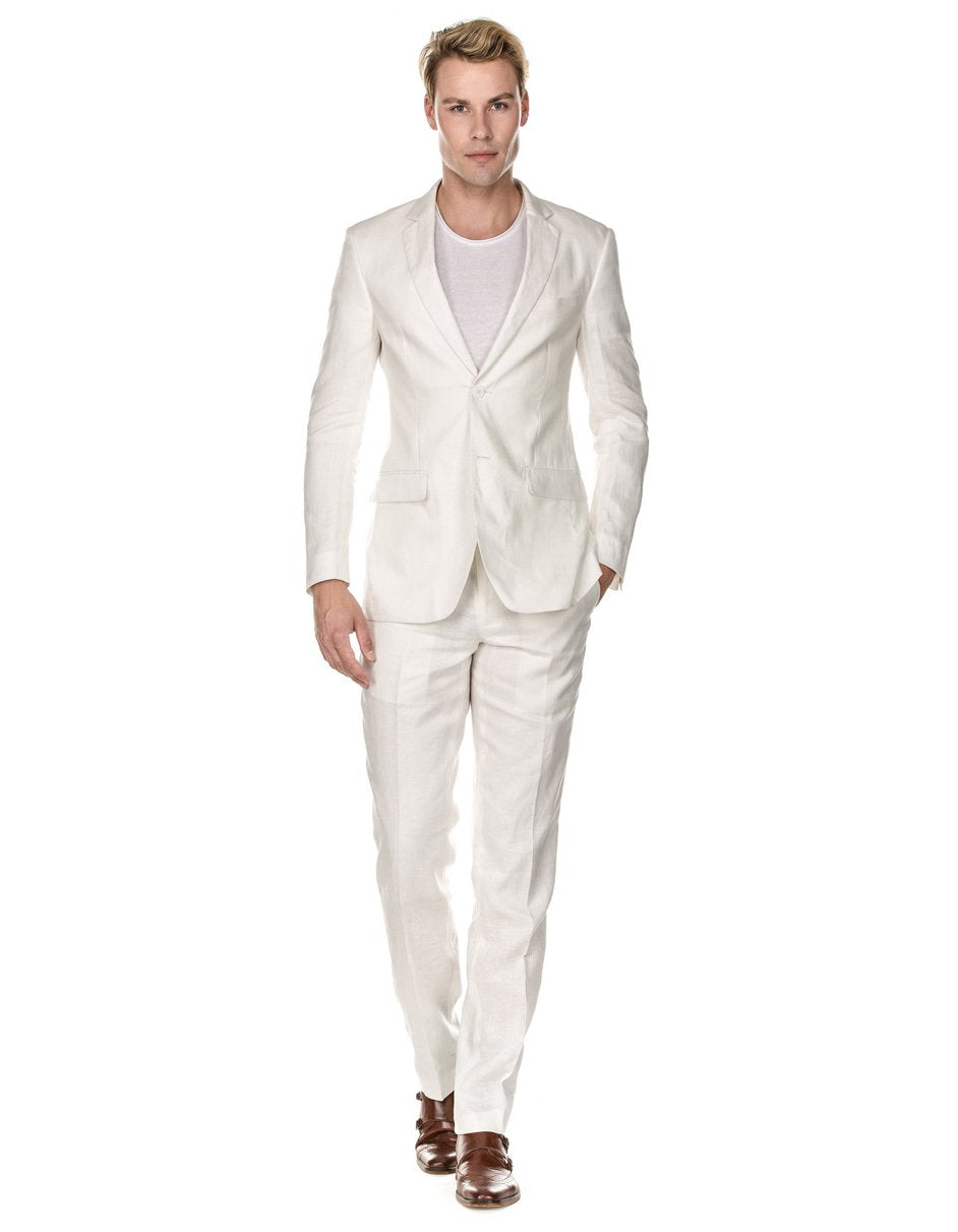 Mens Modern Fit Linen Wedding Suit White