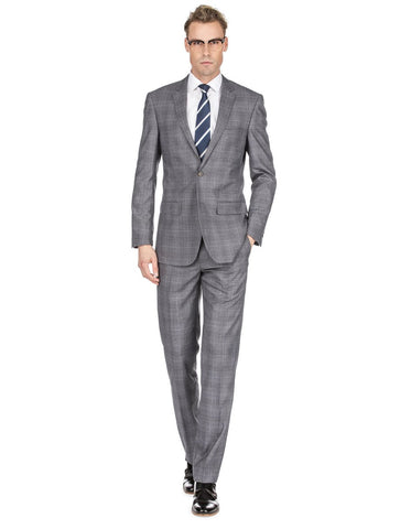 Mens Modern Fit Plaid Suit Grey
