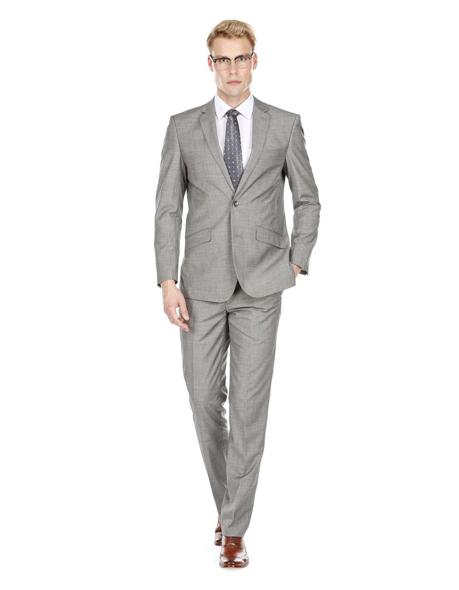 Mens Modern Fit Textured Suit Light Grey