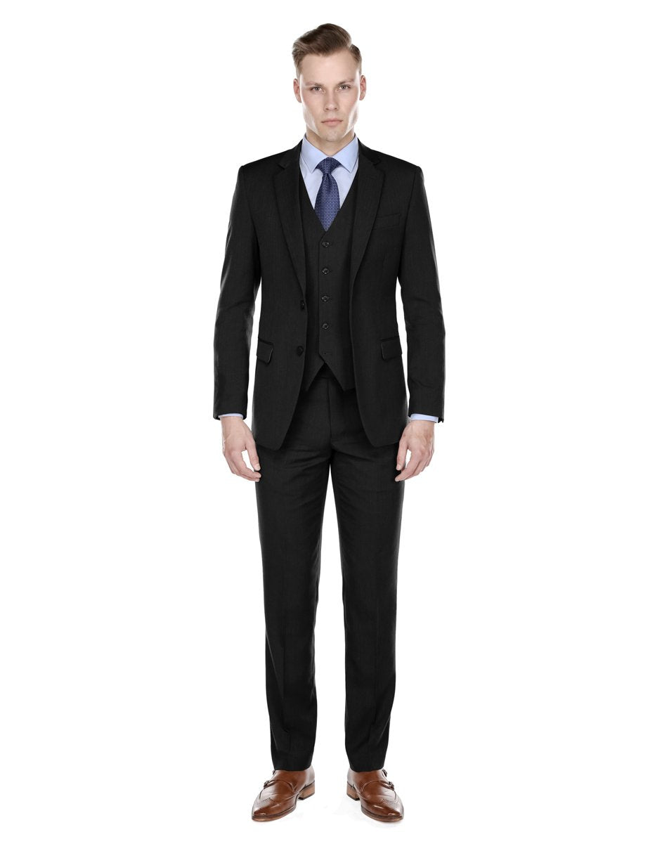 Mens Modern Fit Vested Suit Black