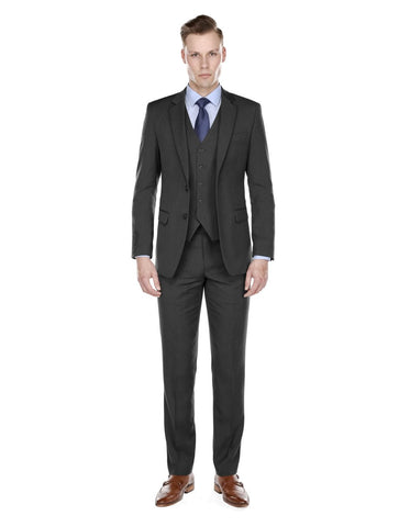 Mens Modern Fit Vested Suit Charcoal Grey