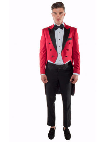 Mens Modern Tail Prom Tuxedo in Red & Black