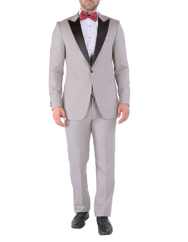 Mens Vested Slim Fit Peak Prom Tuxedo in Light Grey