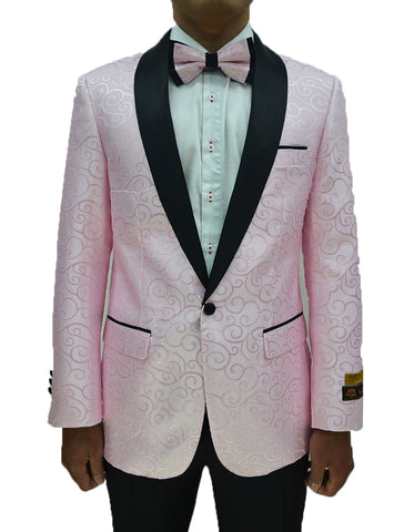 Mens Swirl & Diamond Pattern Tuxedo Jacket in Pink & Black