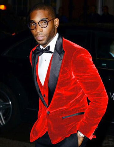 Mens Designer Velvet Tuxedo Jacket in Red