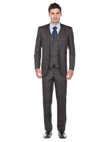 Mens Regular Fit Vested Suit Charcoal Grey