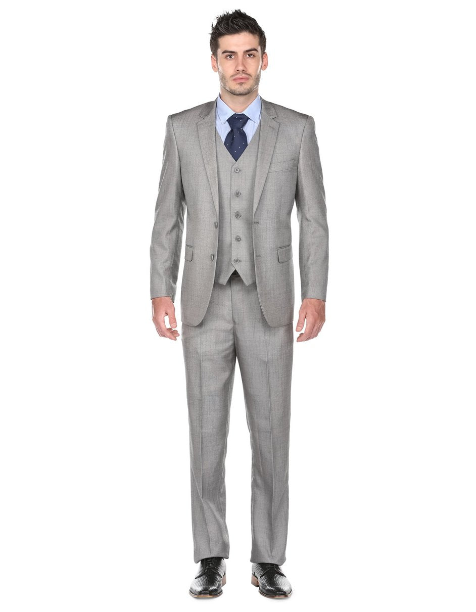 Mens Regular Fit Vested Suit Light Grey