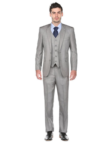 Mens Regular Fit Vested Suit Light Grey