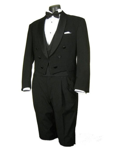 Mens 3pc Vested Classic Tail Tuxedo with Shawl Lapel in Black
