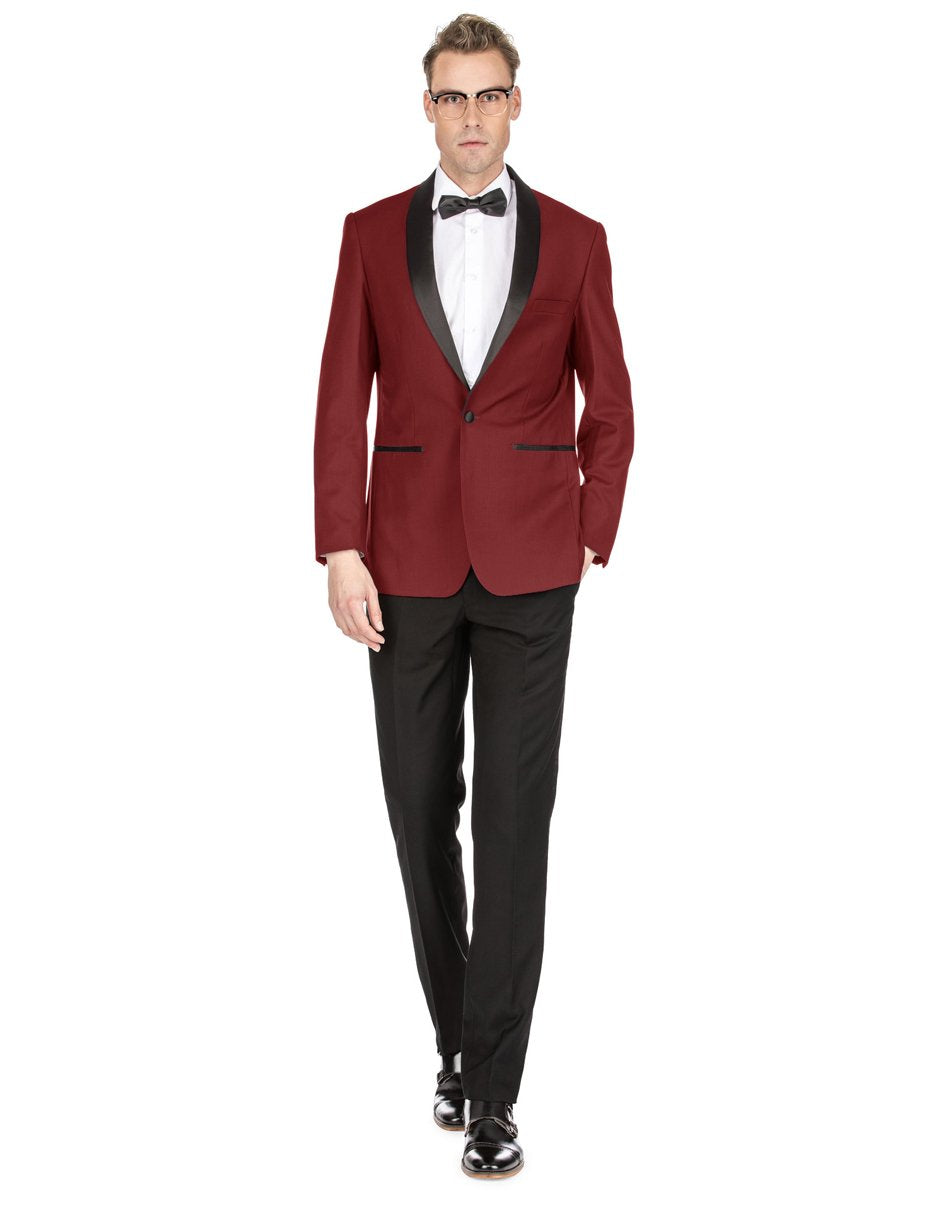 Mens Prom | Wedding Slim Fit Burgundy Shawl Tuxedo