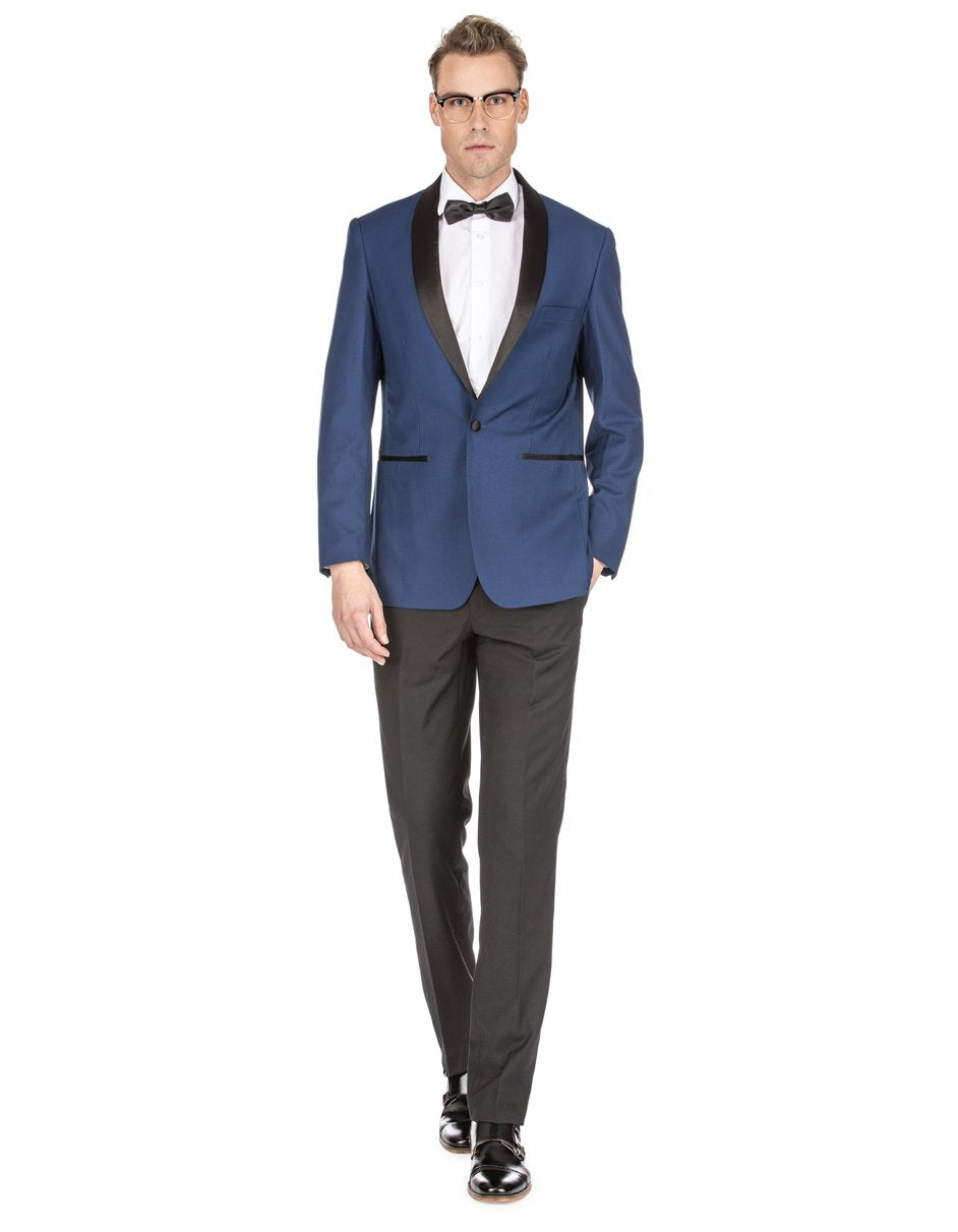 Mens Prom | Wedding Slim Fit Indigo Blue Shawl Tuxedo