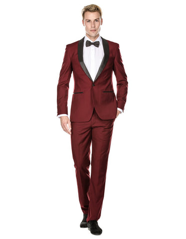 Mens Prom | Wedding Slim Fit Shawl Tuxedo Burgundy