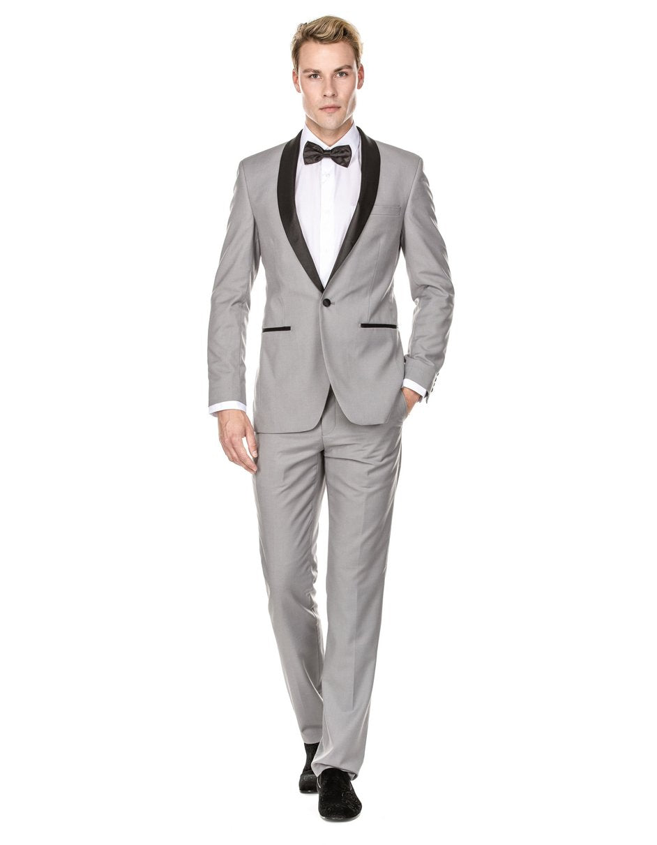 Mens Prom | Wedding Slim Fit Shawl Tuxedo Light Grey