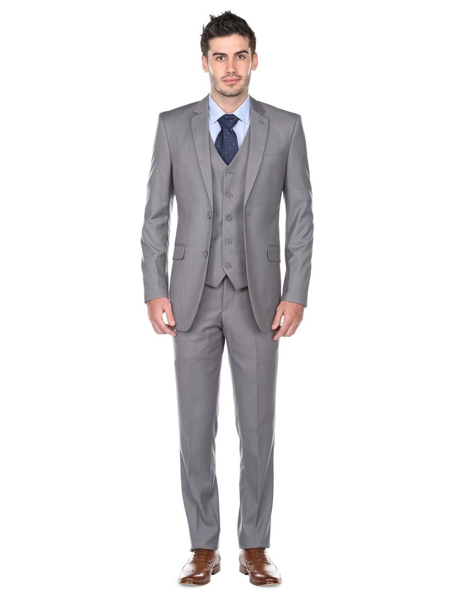 Mens Slim Fit Vested Suit Grey