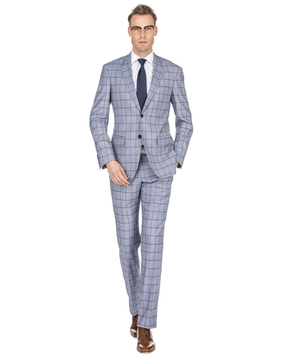 Mens Slim Fit Window Pane Suit Grey - Men's Tuxedo USA