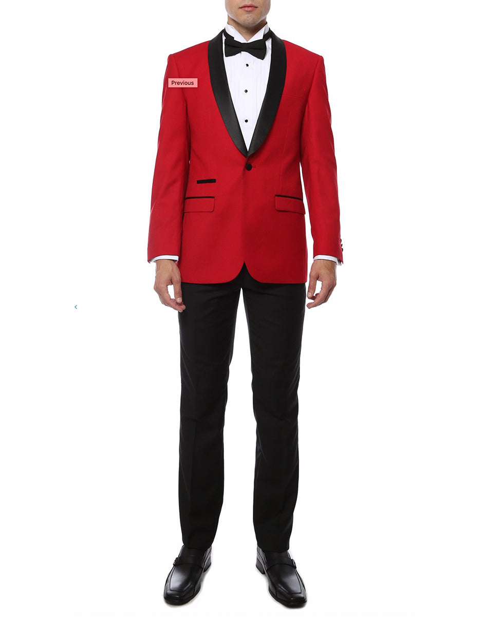 Mens Slim Fit Shawl Prom Tuxedo in Red