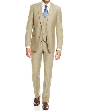 Mens Smart Slim Vested Suit Tan - Men's Tuxedo USA