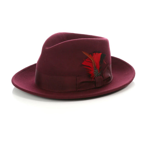 Small Mens Gangster Untouchable Fedora Hat in Burgundy