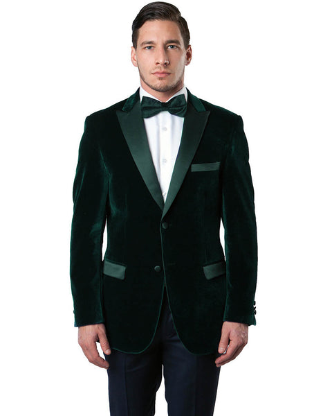 Mens Peak Lapel Velvet Tuxedo Jacket in Hunter Green