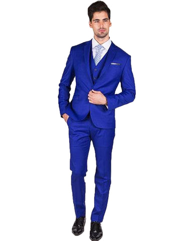 Mens Slim Fit Vested Royal Blue Suit