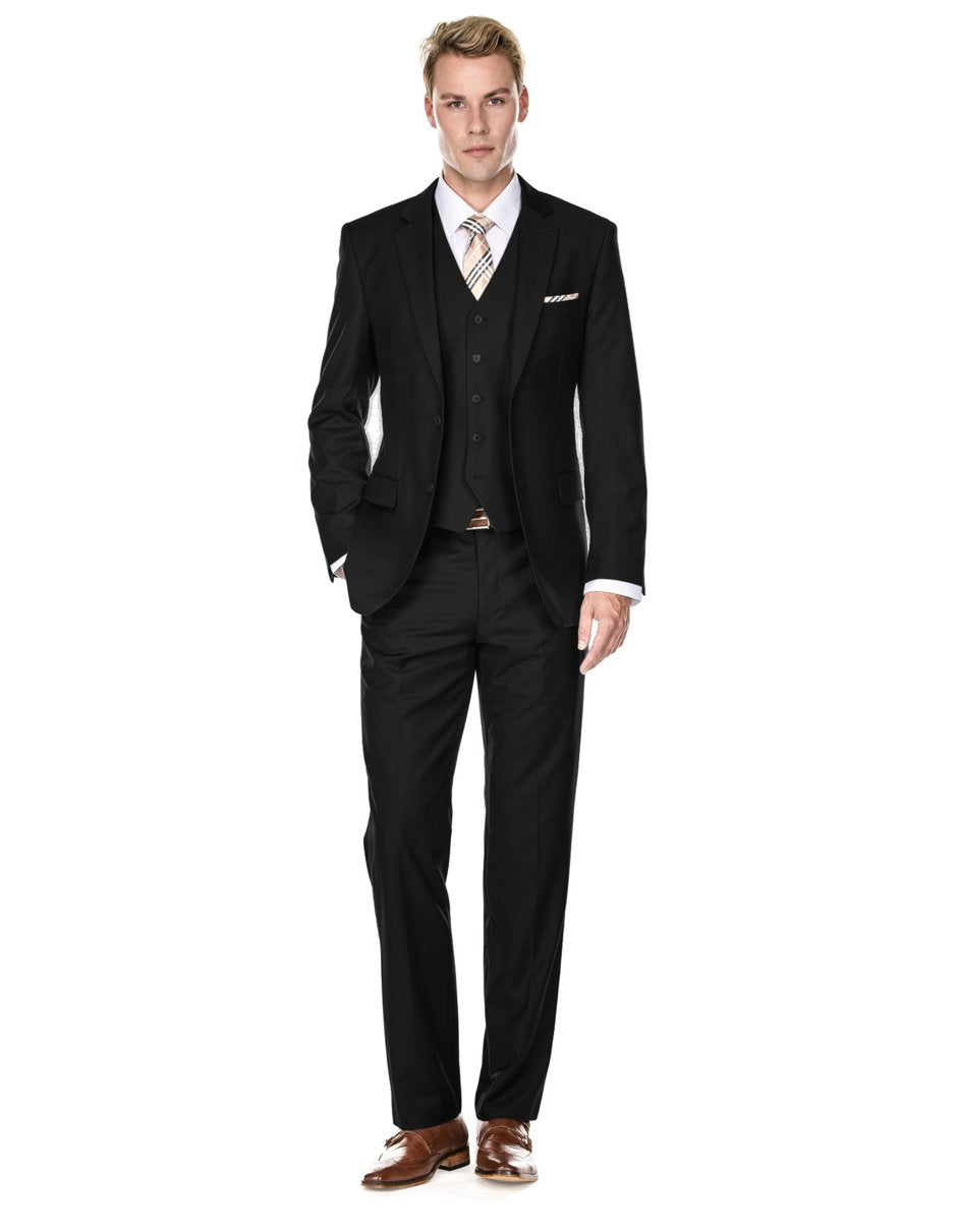 Mens Vested Smart Modern Fit Suit Black