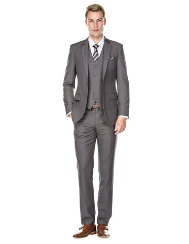 Mens Vested Smart Modern Fit Suit Grey