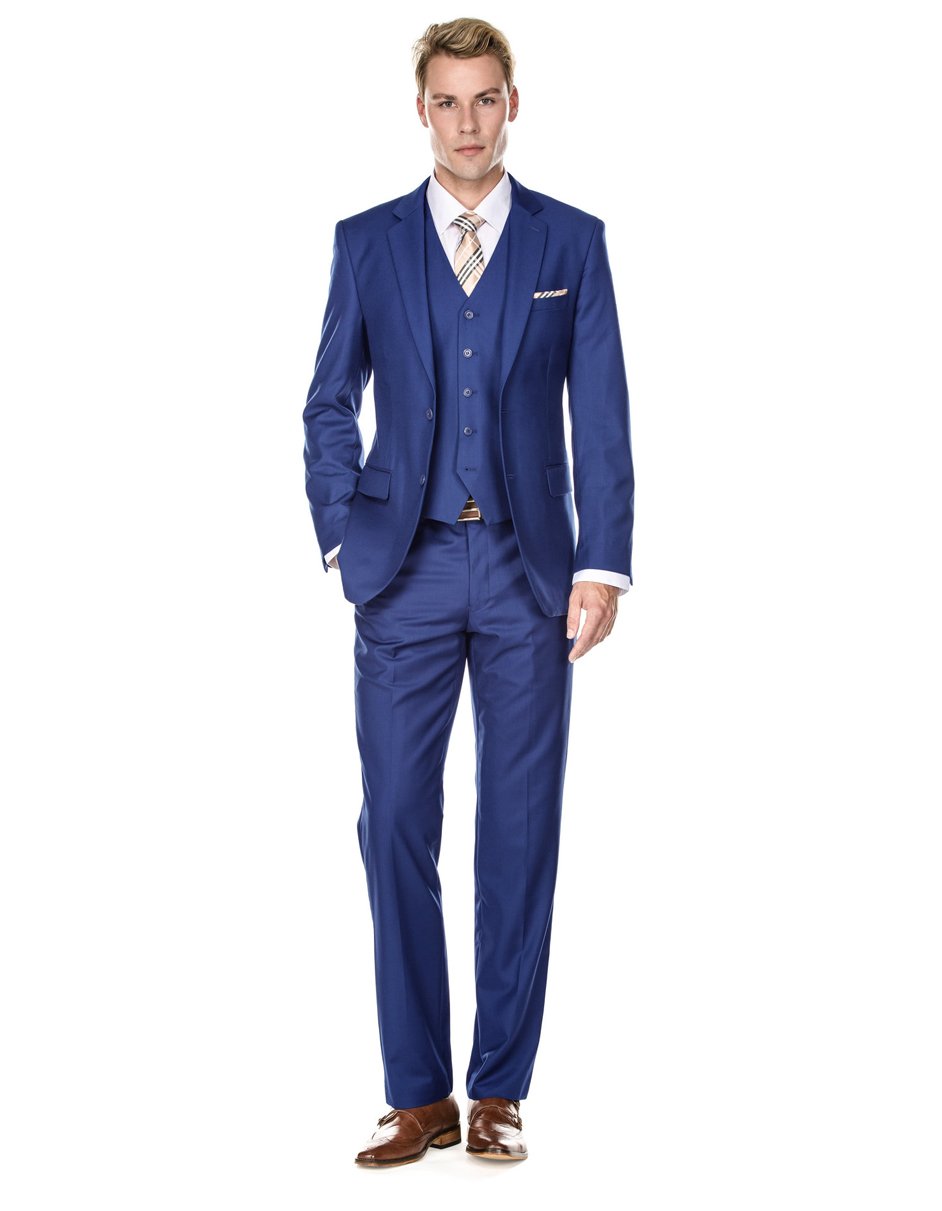 Mens Vested Smart Modern Fit Suit Indigo Blue