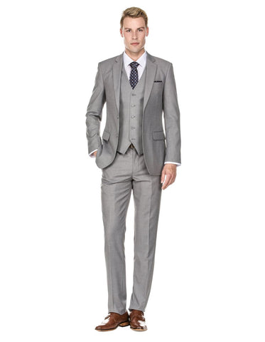 Mens Vested Smart Modern Fit Suit Light Grey
