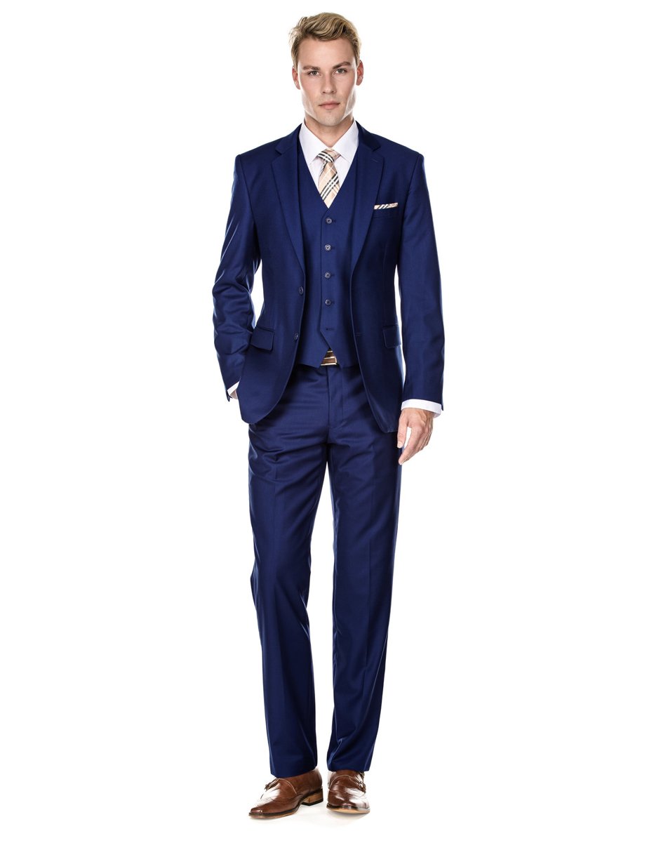 Mens Vested Smart Modern Fit Suit Navy Blue