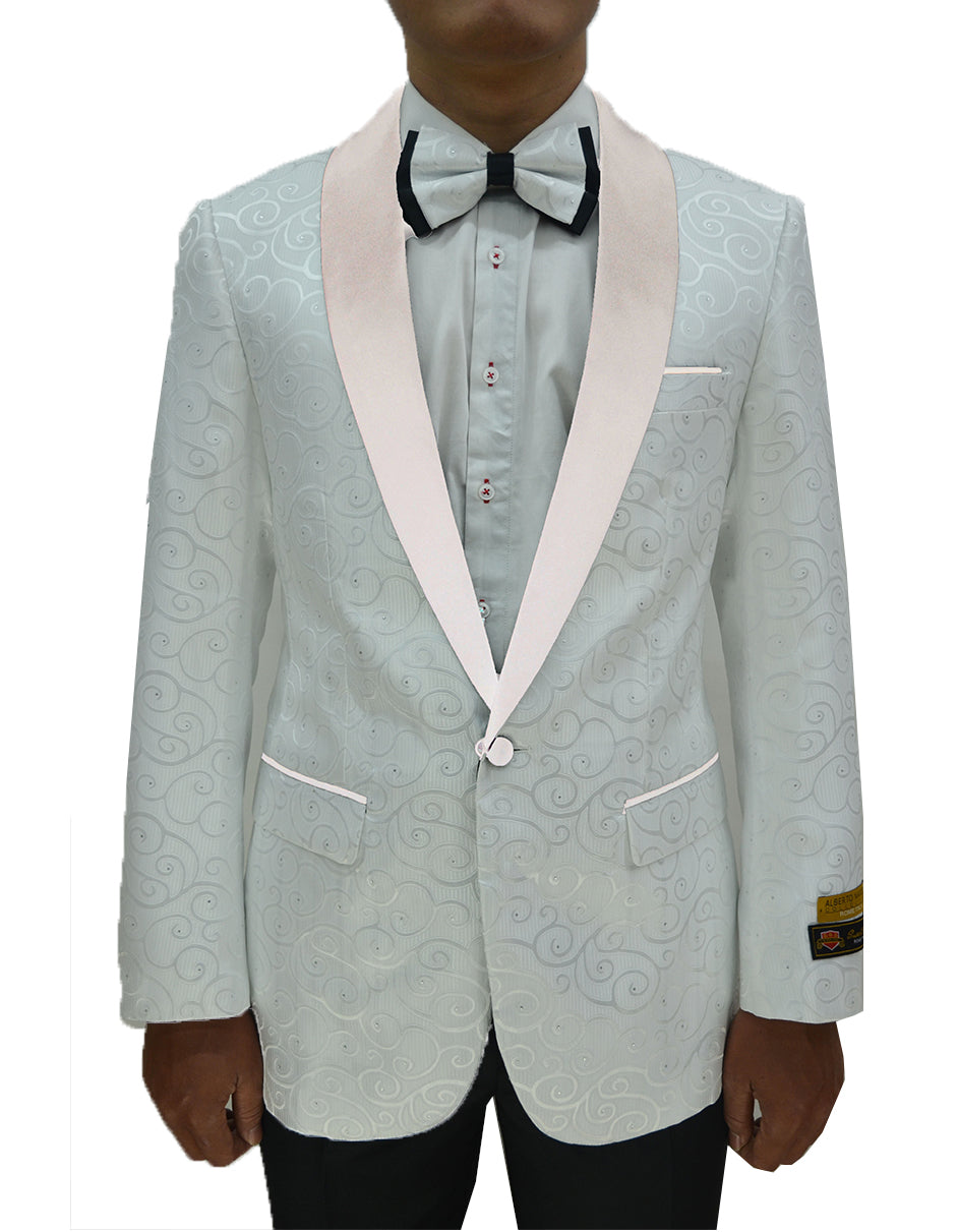 Mens Swirl & Diamond Pattern Tuxedo Jacket in White