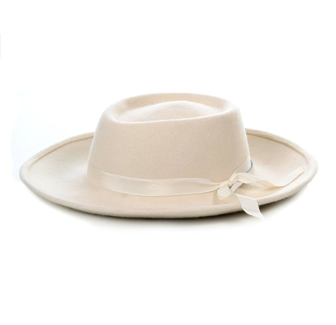 Small Mens Wide Brim Dress Fedora Hat in Ivory