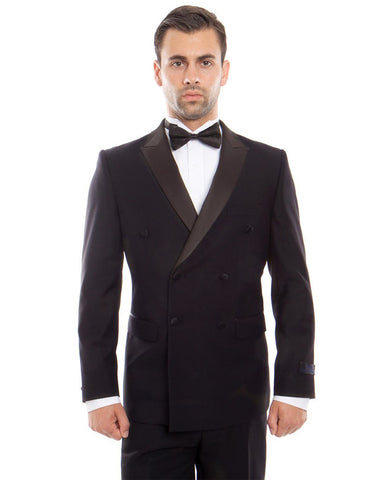 Mens Slim Fit Double Breasted Wool Tuxedo in Navy