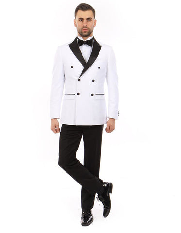 Mens Slim Fit Double Breasted Wool Tuxedo in White