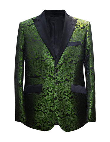 Mens Paisley Floral Tuxedo Jacket in Olive & Black