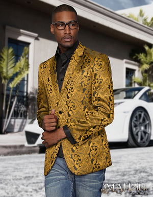34 Mens Black & Gold Paisley Party Blazer 34 Mens Black & Gold Paisley Party Blazer