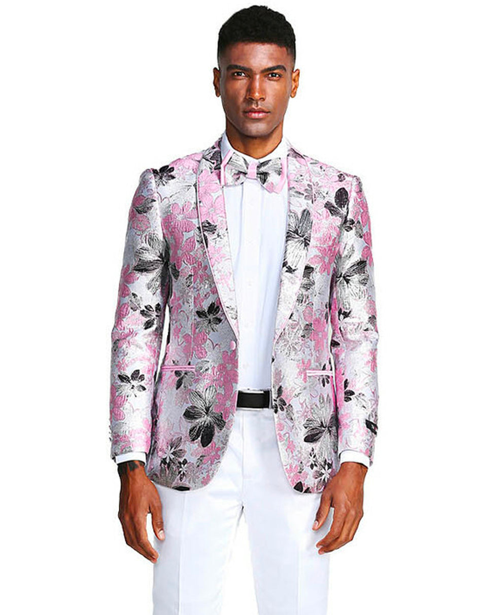 Mens Paisley Shawl Prom Tuxedo Dinner Jacket in Pink