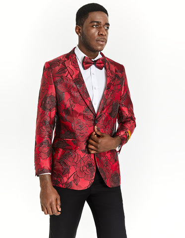 Mens Black Cherry Red Sequin Check Formal Tuxedo Jacket Louis Vino LVB12 XLarge 44 Slim Fit Jacket