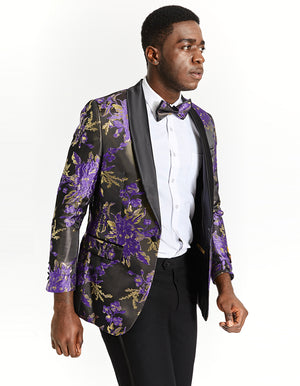 X-Small Mens Gold & Purple Paisley Prom Tuxedo Smoking Jacket Blazer X-Small Mens Gold & Purple Paisley Prom Tuxedo Smoking Jacket Blazer