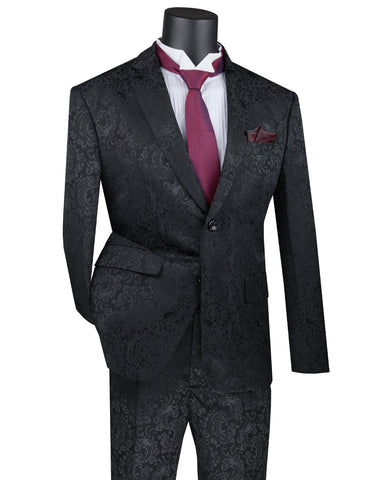 Mens 2 Button Slim Fit Paisley Prom Suit in Black