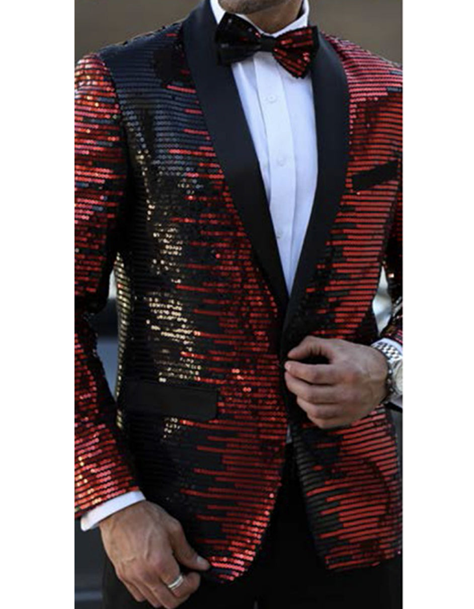 Mens Horizontal Black & Red Sequin Blazer